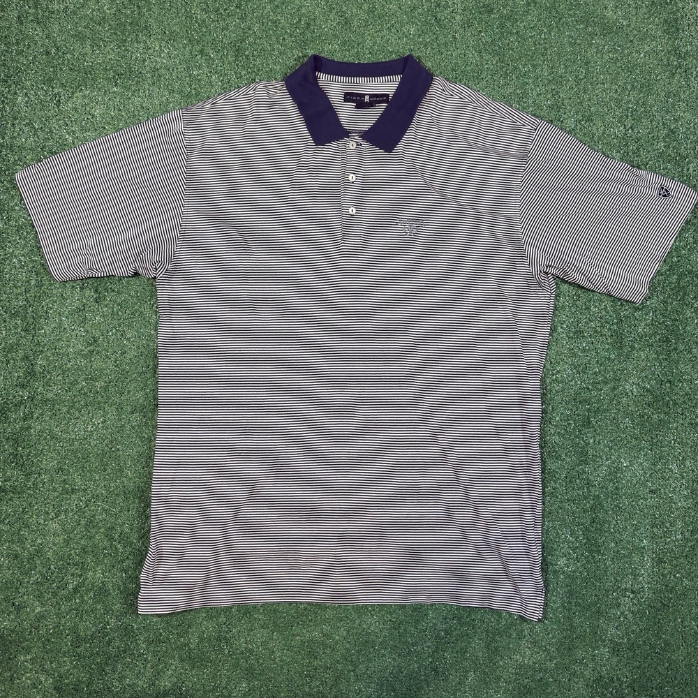 Tiger Woods Striped Polo‎ Shirt XXL Blue White Golf Nike Performance Casual